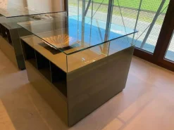 Rimadesio Vitrinen & Highboards|Vitrine Dolmen Lack Verde Olivia Grau Grün Glas Transparent Innenausstattung Melamin Cuoio Braun