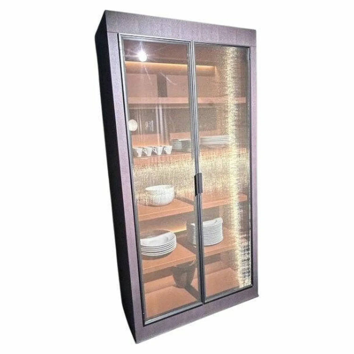 B&B Italia Vitrinen & Highboards|Vitrine Eracle Transparentes Glas mit bronziertem Metalleinsatz Belegung Außen Eiche Grau