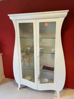 Giusti Portos Vitrinen & Highboards|Vitrine Glamour Lack Antic Weiß mit Glasböden
