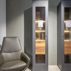 WK Wohnen Vitrinen & Highboards|Vitrine Lavato 440 Links Kernnussbaum Schiefergrau Inklusive Beleuchtung