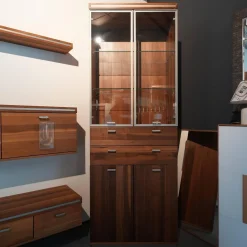 Baur Vitrinen & Highboards|Vitrine Massivholz Türen Oben Glas In Metallrahmen Griffe Silber