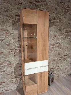 Decker Vitrinen & Highboards|Vitrine Ramos Wildeiche Massiv Natur Geölt Akzent Glas Weiß Satiniert Griff Edelstahloptik