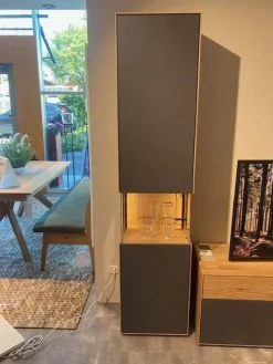 Natura Wohnwände & Tv-Lowboards|Vitrine Tucson Wildeiche Massiv Gebürstet Und Lack Graphitgrau Mit Beleuchtung