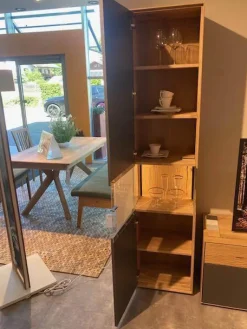Natura Wohnwände & Tv-Lowboards|Vitrine Tucson Wildeiche Massiv Gebürstet Und Lack Graphitgrau Mit Beleuchtung