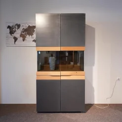 Voglauer Vitrinen & Highboards|Vitrine V Organo Lack Anthrazit Wildeiche Rustiko Mit LED Beleuchtung