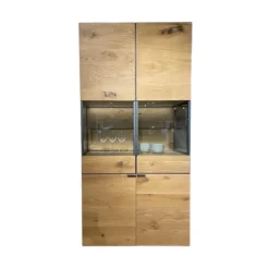 Voglauer Vitrinen & Highboards|Vitrine Vcuben Wildeiche Rustico Schwarz Gestell Metall Anthrazit Mit Beleuchtung