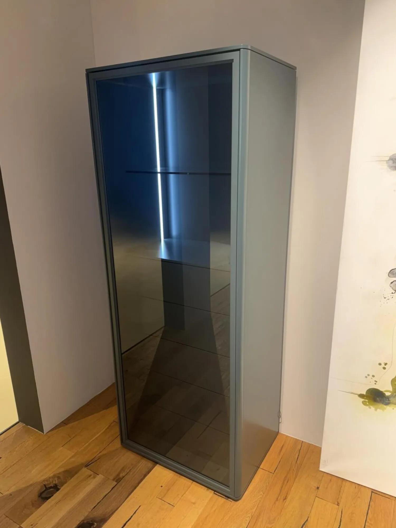 WK Wohnen Vitrinen & Highboards|Vitrine WK 418 Zola Glattlack Blaugrün 433 Glas Grau 091 Inklusive LED Beleuchtung Mit Fernbedienungen