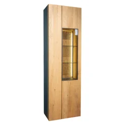Schöner Wohnen-Kollektion Vitrinen & Highboards|Vitrine Yoris Rechts Front Kerneiche Umato Gebürstet Korpus Eiche Anthrazit Mit Beleuchtung