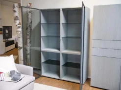 WK Wohnen Vitrinen & Highboards|Vitrinen WK 420 Viva 153 Eiche Grau Front In Rauchglas 436 Cosmos Schwarz Mit Push To Open Und Beleuchtung