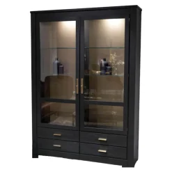 Form Exclusiv Vitrinen & Highboards|Vitrinenschrank Bordeaux Europäische Kirsche Anthrazit Reliefstruktur Rückwand Goldfarbig