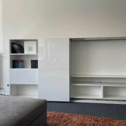 Interlübke Wohnwände & Tv-Lowboards|Wandabwicklung Studimo Lack Schneeweiß M03 mit Schwenktüren 2 Schub 1 Klappe