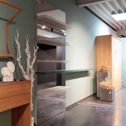 Presotto Regale|Wandborde Mit Spiegelpaneele Lack Matt Beige Seta Und Verde Blau Mit Beleuchtung