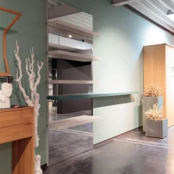 Presotto Regale|Wandborde Mit Spiegelpaneele Lack Matt Beige Seta Und Verde Blau Mit Beleuchtung