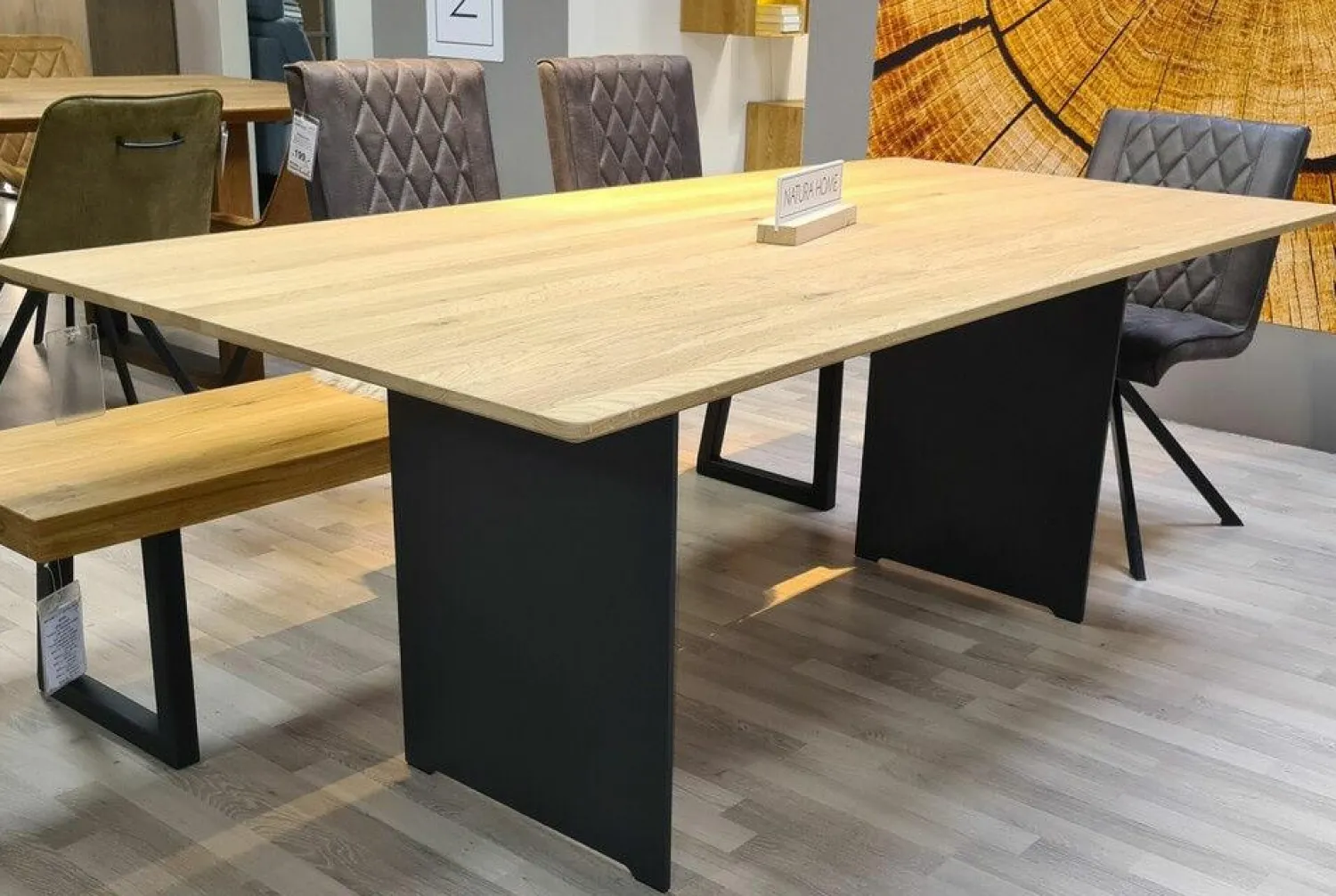 Natura Esstische|Wangentisch Tucson Platte Wildeiche Soft Gebürstet Gestell Metall Carbonfarbig Schwarz