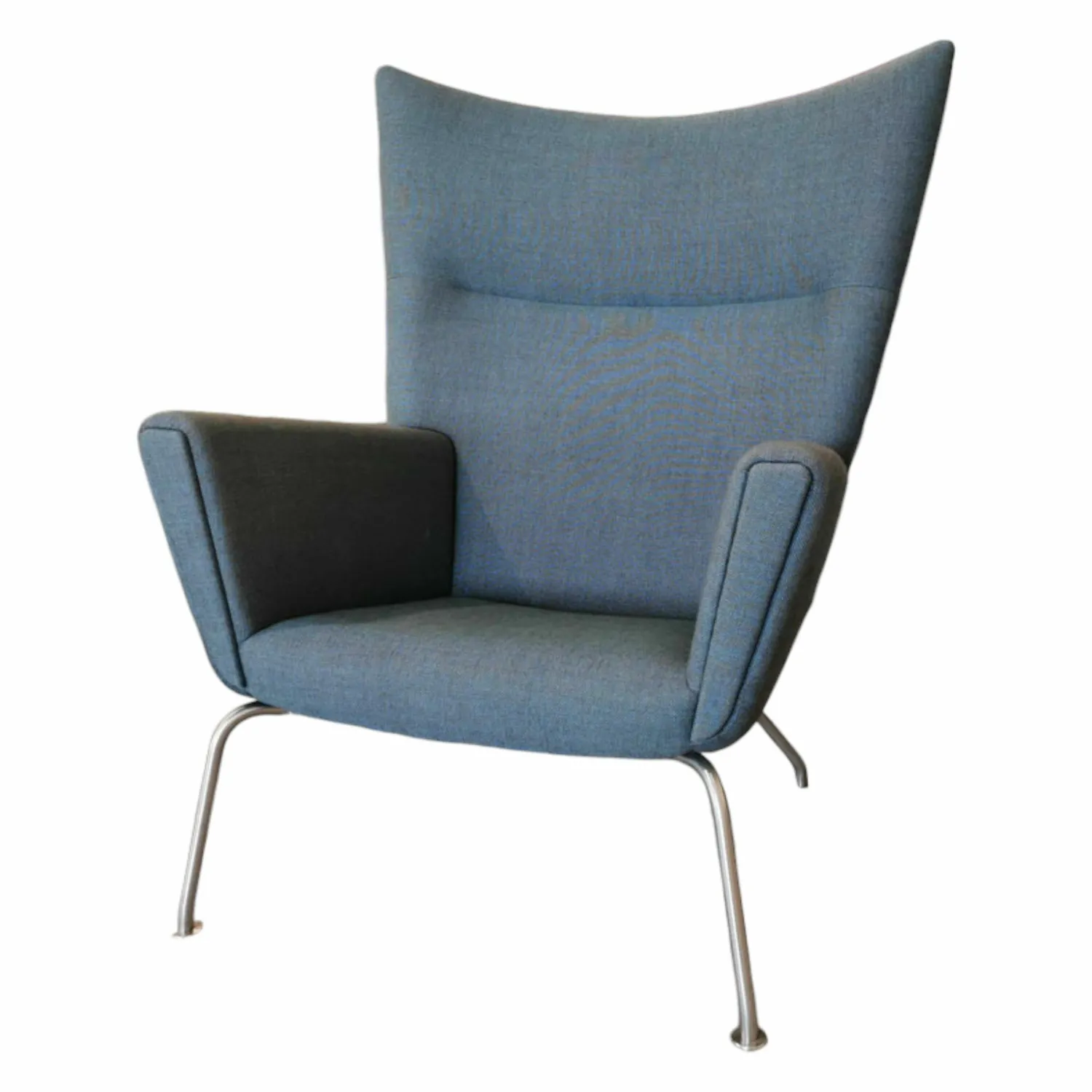 Carl Hansen & Søn Relaxsessel|Wingchair CH445 Stoff Passion 13101 Grau Gestell Edelstahl