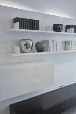 WK Wohnen Wohnwände & Tv-Lowboards|WK 409 Artena Hochglanz Schwarz Hartweiß mit Beleuchtung