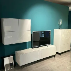 JOOP! Wohnwände & Tv-Lowboards|Wohnkombi Lack Kristallgrau Grau Hochglanz Metallkufe Schwarz Inklusive Beleuchtung