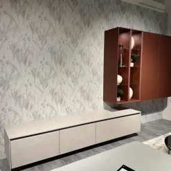 Nobilia Wohnwände & Tv-Lowboards|Wohnkombination 371 Riva Lack 842 Beton Sand Beige Und 122 Sand Rot Mit Beleuchtung