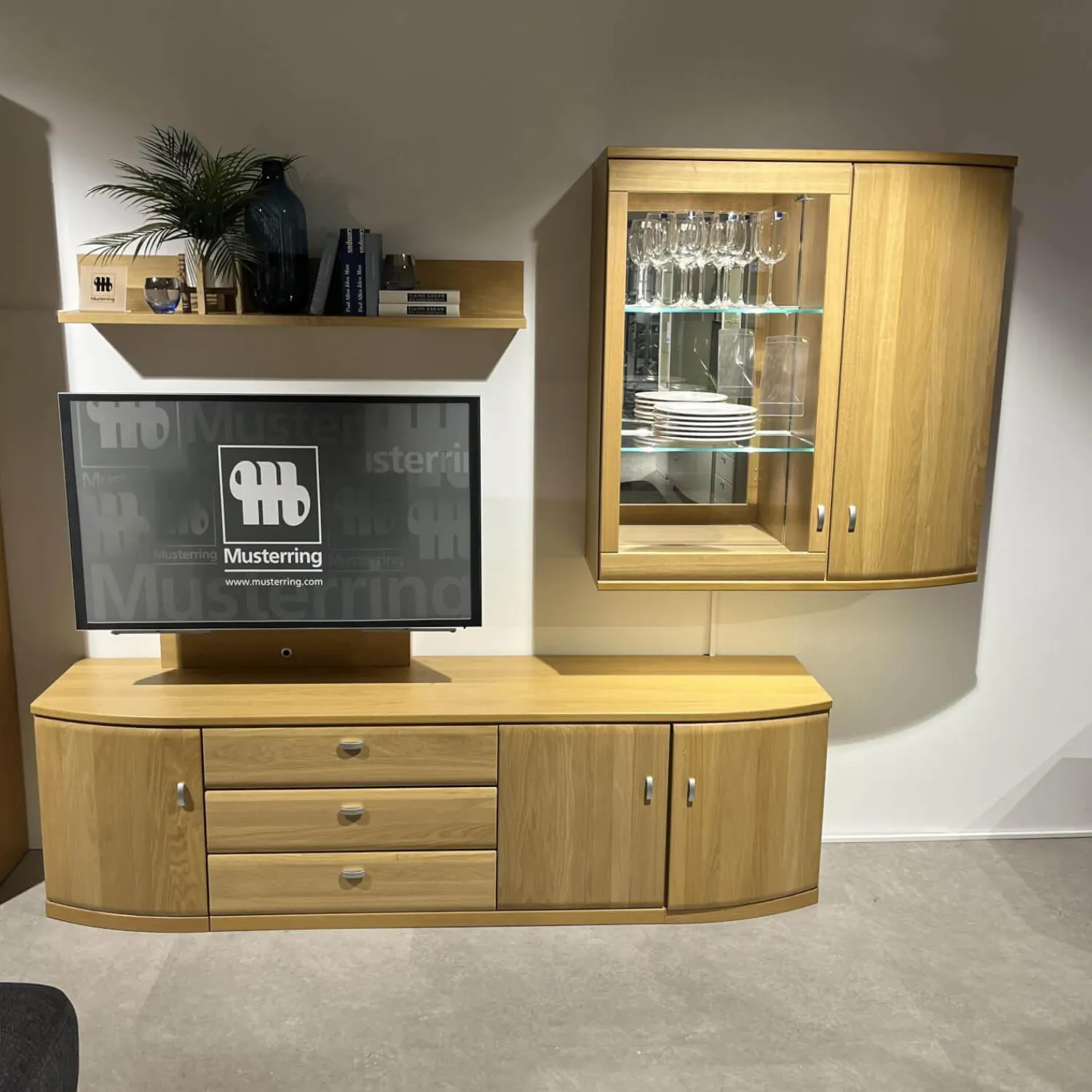 Rietberger Möbelwerke Wohnwände & Tv-Lowboards|Wohnkombination Kiana VS 66540 Eiche Massiv Sand 2206 Mit Beleuchtung