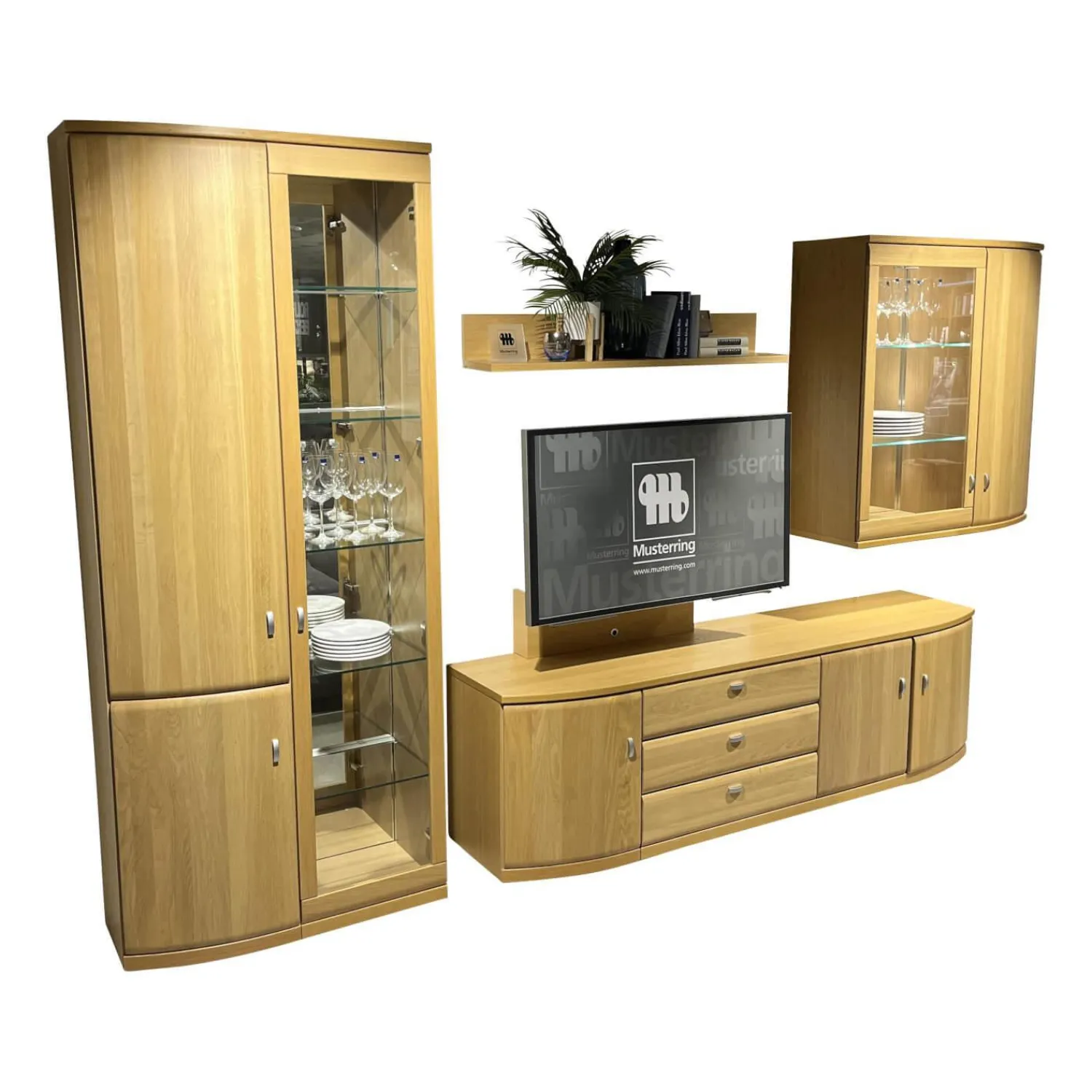 Rietberger Möbelwerke Wohnwände & Tv-Lowboards|Wohnkombination Kiana VS 66540 Eiche Massiv Sand 2206 Mit Beleuchtung