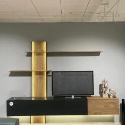 Musterring Wohnwände & Tv-Lowboards|Wohnkombination Trevi 7250 V22 Kerneiche Umato Birke Lack Anthrazit Paneel Riffholz Inklusive Beleuchtung