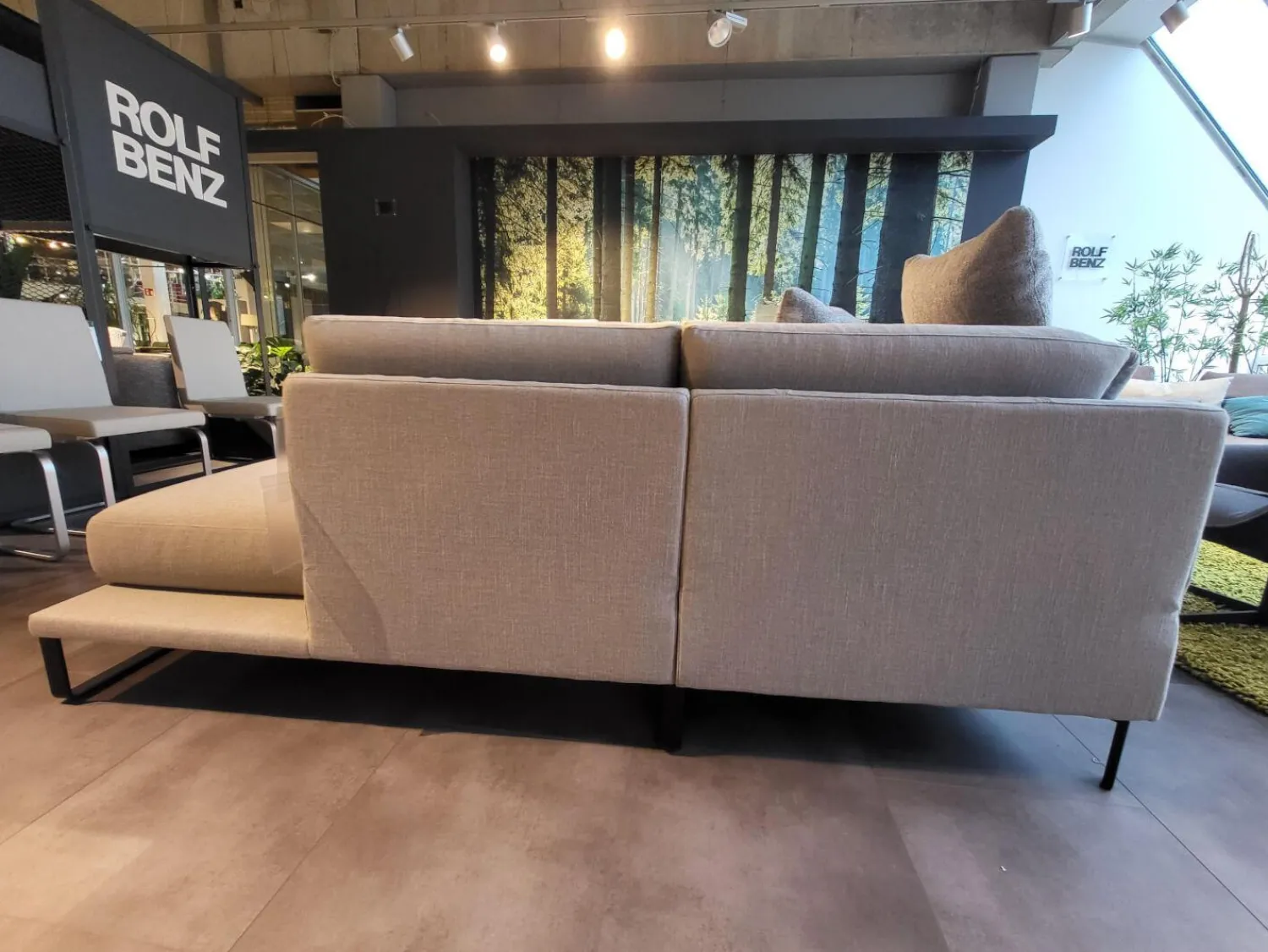 Rolf Benz Wohnlandschaften|Wohnlandschaft Cara Stoff 14.162 Steingrau Fuß Kufe Stahl Schwarz