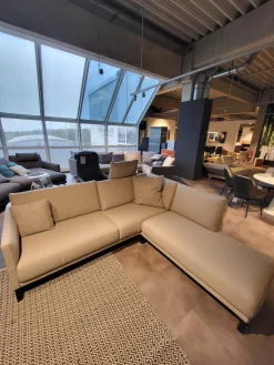 Rolf Benz Wohnlandschaften|Wohnlandschaft Cara Stoff 14.162 Steingrau Fuß Kufe Stahl Schwarz