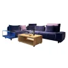 IP Design Wohnlandschaften|Wohnlandschaft Cube Lounge Stoff City Velvet Violett Füße Massivholz Schwarz Lackiert Mit Kopfstütze Und Kissen Inklusive Ablage