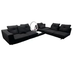 Minotti Wohnlandschaften|Wohnlandschaft Dylan Stoff Ginza Col. 09 Nero Schwarz Basis Leder Nabuk Kufen Zinnfarbig