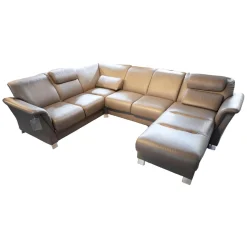 Stressless Wohnlandschaften|Wohnlandschaft E40 Leder Paloma Khaki Grau Grün Füße Metall Inklusive Nacken Und Lendenkissen Set