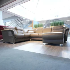 Stressless Wohnlandschaften|Wohnlandschaft E40 Leder Paloma Khaki Grau Grün Füße Metall Inklusive Nacken Und Lendenkissen Set