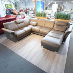 Stressless Wohnlandschaften|Wohnlandschaft E40 Leder Paloma Khaki Grau Grün Füße Metall Inklusive Nacken Und Lendenkissen Set