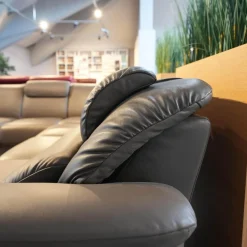 Stressless Wohnlandschaften|Wohnlandschaft E40 Leder Paloma Khaki Grau Grün Füße Metall Inklusive Nacken Und Lendenkissen Set