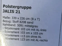 COR Wohnlandschaften|Wohnlandschaft Jalis Stoff 8208 Sand Nahtband 5091 Mittelgrau 339 x 226