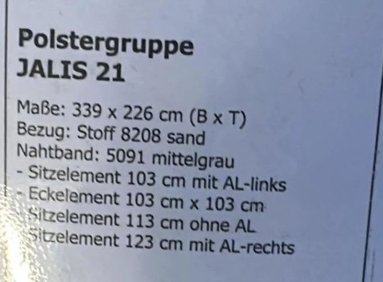 COR Wohnlandschaften|Wohnlandschaft Jalis Stoff 8208 Sand Nahtband 5091 Mittelgrau 339 x 226