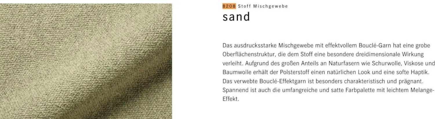 COR Wohnlandschaften|Wohnlandschaft Jalis Stoff 8208 Sand Nahtband 5091 Mittelgrau 339 x 226