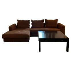 Cierre Wohnlandschaften|Wohnlandschaft Leder Nabuk 20 Marrone Fuß Chrom