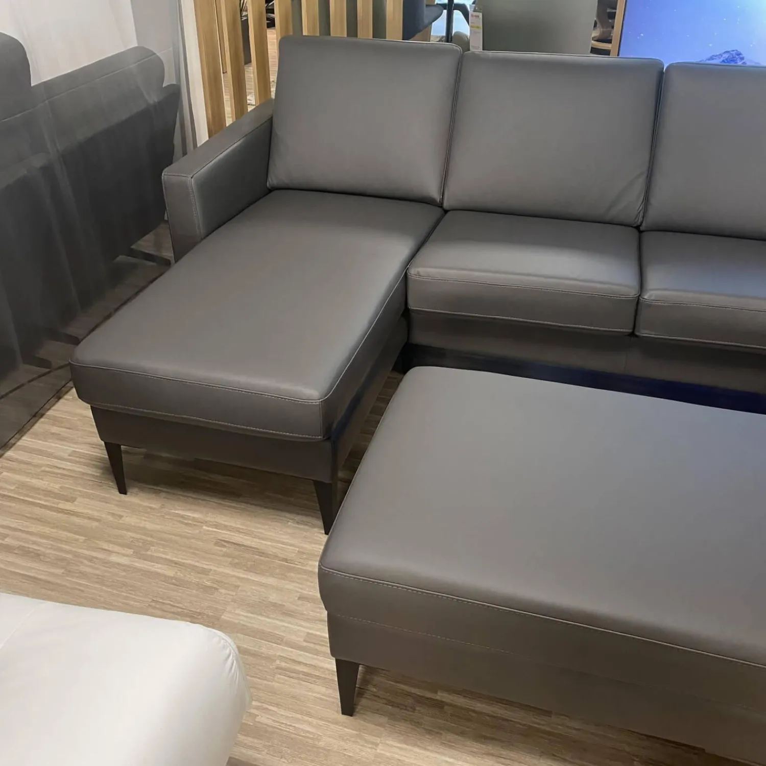 IMG Wohnlandschaften|Wohnlandschaft Mit Hocker Leder Prime Anthrazit Fuß Metall Schwarz