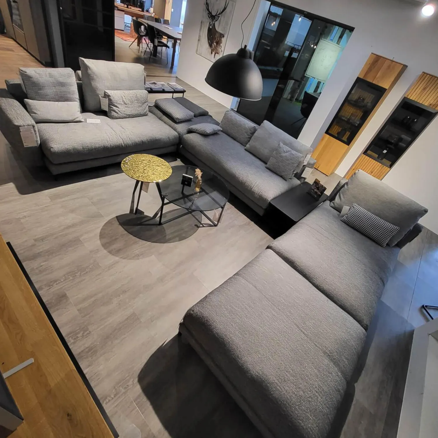 Rolf Benz Wohnlandschaften|Wohnlandschaft Nuvola Textilgewebe Schwarz Weiß Gemischt Fuß Aluminium Verkehrsschwarz RAL 9017 Lackiert Mit Kissen