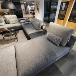 Rolf Benz Wohnlandschaften|Wohnlandschaft Nuvola Textilgewebe Schwarz Weiß Gemischt Fuß Aluminium Verkehrsschwarz RAL 9017 Lackiert Mit Kissen