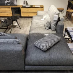 Rolf Benz Wohnlandschaften|Wohnlandschaft Nuvola Textilgewebe Schwarz Weiß Gemischt Fuß Aluminium Verkehrsschwarz RAL 9017 Lackiert Mit Kissen