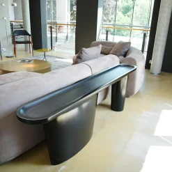 Baxter Wohnlandschaften|Ecksofas|Wohnlandschaft Piaf Und Konsole Calix Leder Kashmir Boue Cat.A Konsole Massives Lindenholz