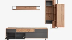 Die Hausmarke Wohnwände & Tv-Lowboards|Wohnwand 2106 Asteiche Hell Furniert Absetzung Mattlack Schiefer Anthrazit Inklusive LED Beleuchtung