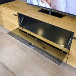 Gwinner Wohnwände & Tv-Lowboards|Wohnwand 2022 Balkeneiche Honig Braun Furniert Lack Seidenmatt Anthrazit Griff Anthrazit Matt Mit LED Beleuchtung