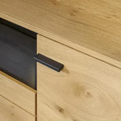 Gwinner Wohnwände & Tv-Lowboards|Wohnwand 2022 Balkeneiche Honig Braun Furniert Lack Seidenmatt Anthrazit Griff Anthrazit Matt Mit LED Beleuchtung