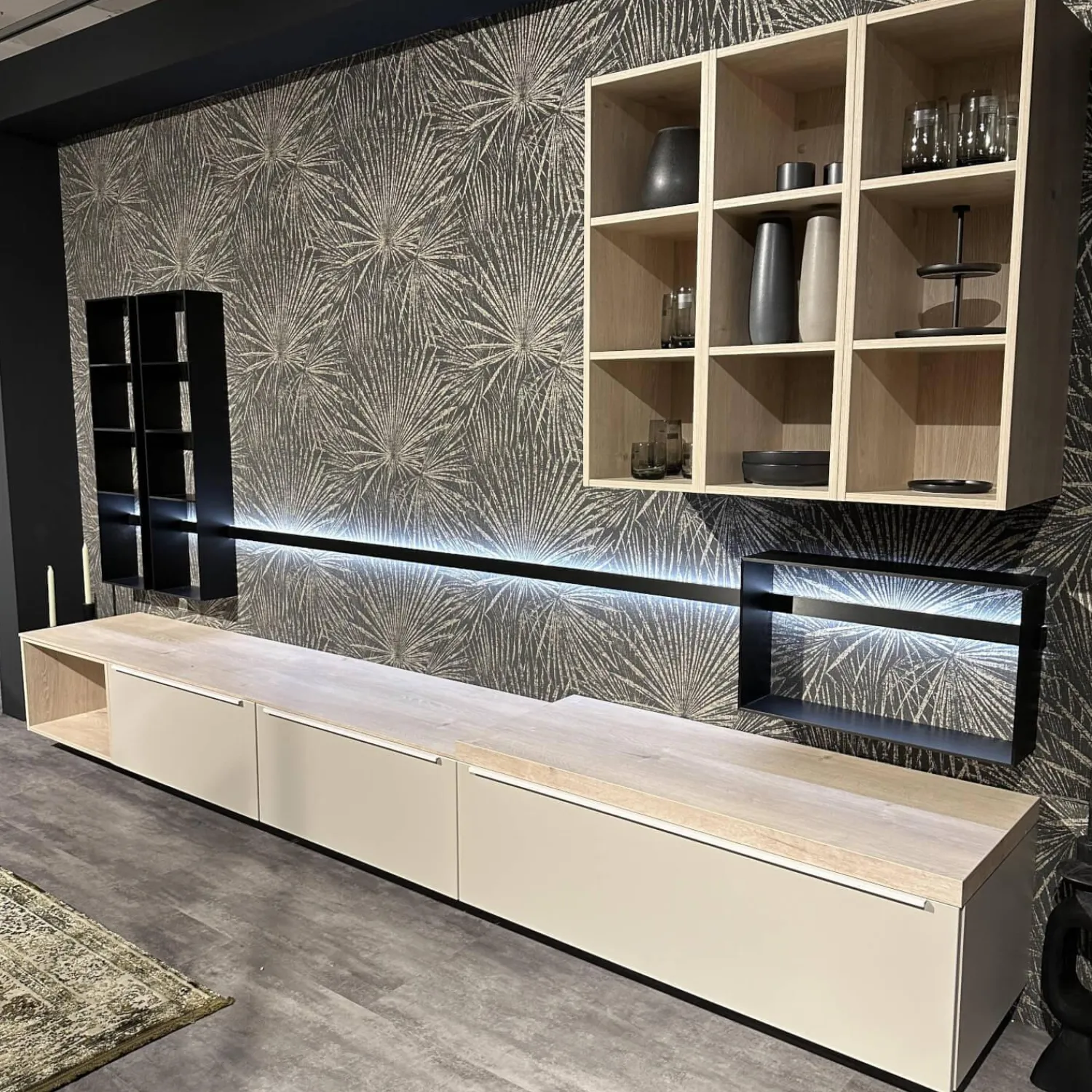 Nobilia Wohnwände & Tv-Lowboards|Wohnwand 945 Easytouch Lacklaminat Sand Beige Ultramatt Abdeckplatte Eiche Montreal