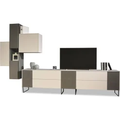 WK Wohnen Wohnwände & Tv-Lowboards|Wohnwand 419 Intono Glattlack Steingrau Rahmenfüße Schwarz