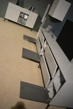 WK Wohnen Wohnwände & Tv-Lowboards|Wohnwand 419 Intono Glattlack Steingrau Rahmenfüße Schwarz