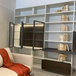 Molteni & C Wohnwände & Tv-Lowboards|Wohnwand 505 Kalkweiß Ulme Dunkel Formprofil Zinnfarbig