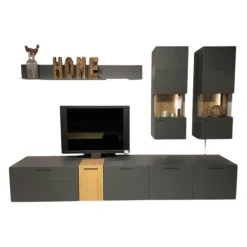 Schröder Franz Wohnwände & Tv-Lowboards|Wohnwand 2023 Lack Carbongrau Akzente Hirnholz Salzkammerguteiche Inklusive Beleuchtung